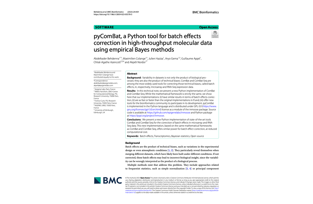 pyComBat Python tool for batch effects correction